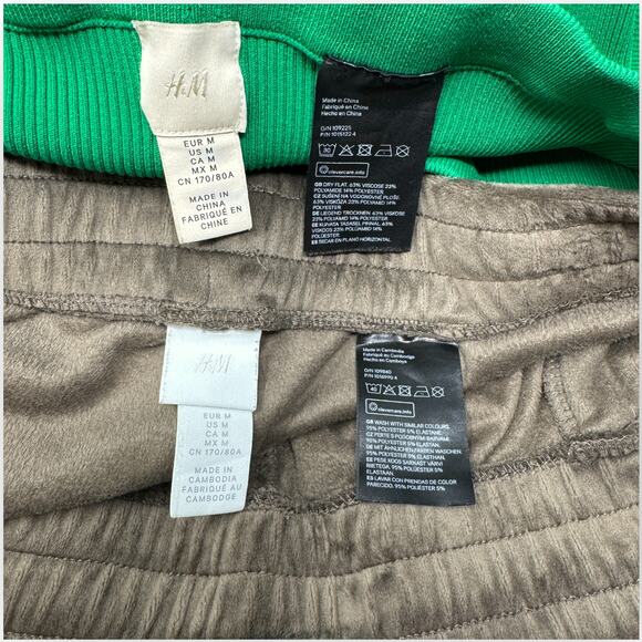 2 Medium H&M Stretch Pants • Taupe Velour Sweat WideLeg • Kelly Ribbed Flare - Picture 6 of 6